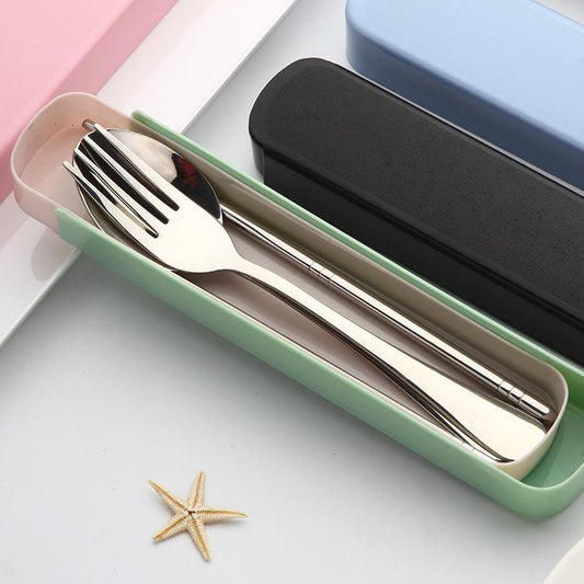 304 Stainless Steel Cutlery Set – Portable Utensil Gift Set with Chopsticks, Spoon & Fork (Ideal for Students & Outdoor Use)