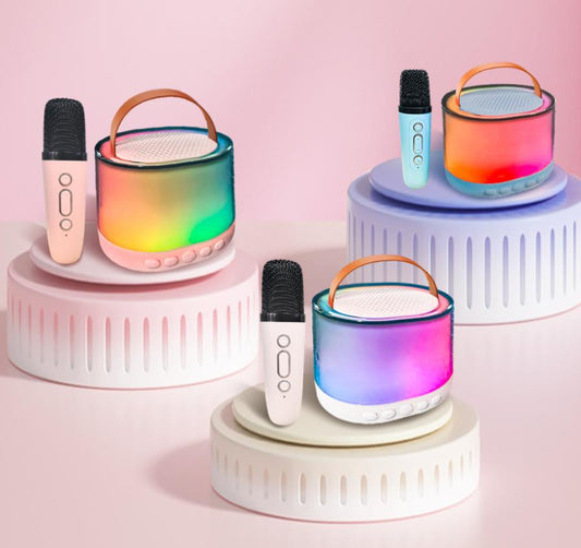 Bluetooth Speaker with Colorful Lights – Portable Handheld Wireless Microphone All-in-One Sound System for Home KTV