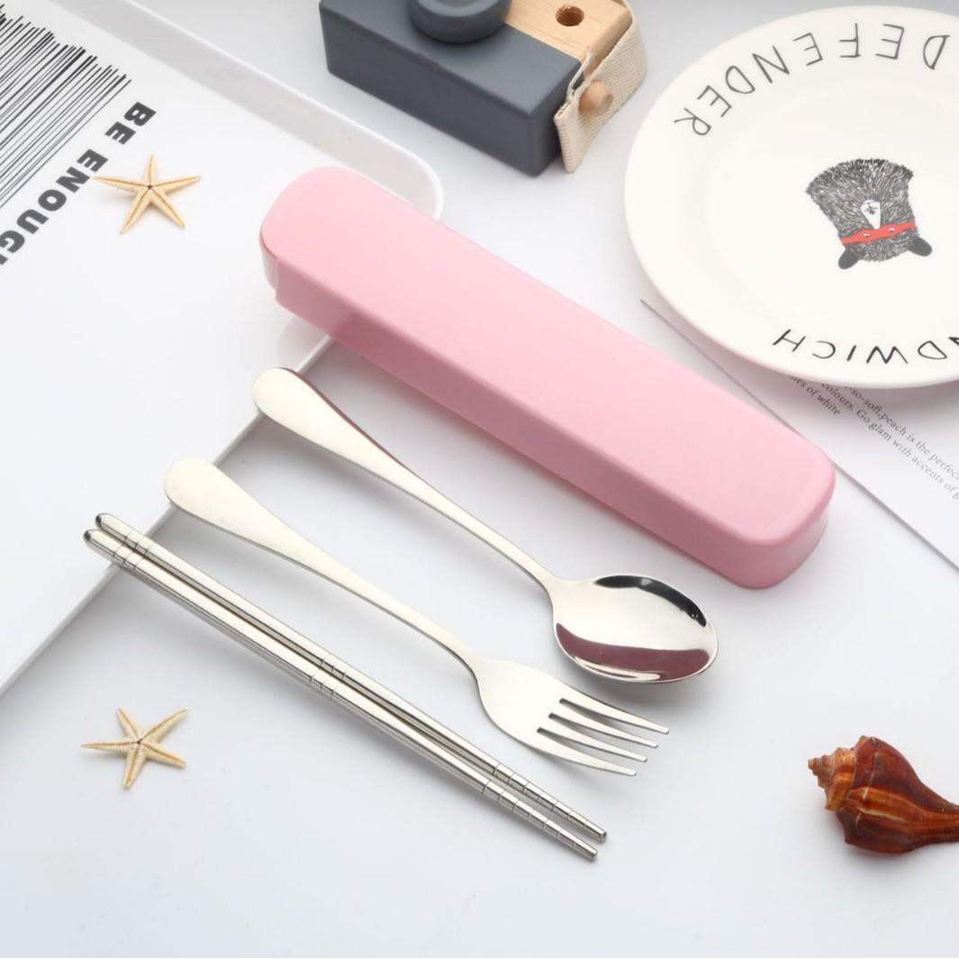304 Stainless Steel Cutlery Set – Portable Utensil Gift Set with Chopsticks, Spoon & Fork (Ideal for Students & Outdoor Use)