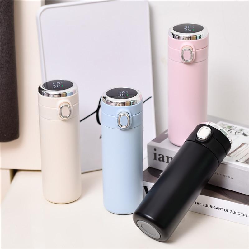Large-Capacity Stainless Steel Thermos Bottle(420ml) – Smart Temperature Display, Flip Lid, Elegant Pea-Shape Design