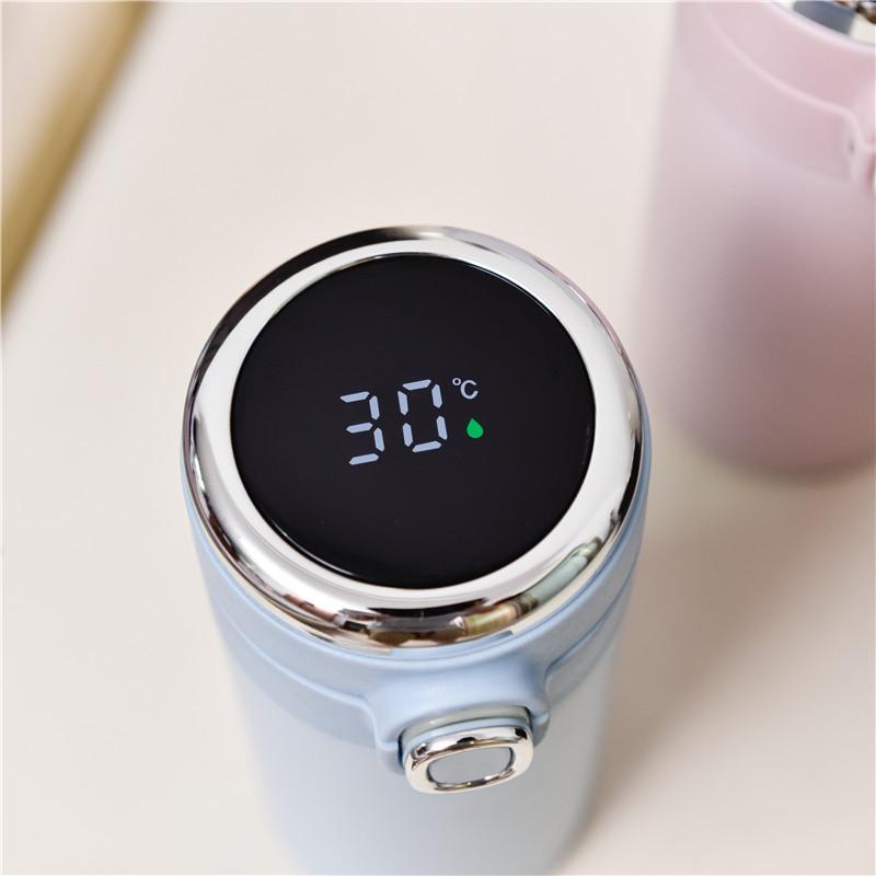 Large-Capacity Stainless Steel Thermos Bottle(420ml) – Smart Temperature Display, Flip Lid, Elegant Pea-Shape Design