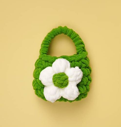 Fluffy Flower Knit Mini Bag