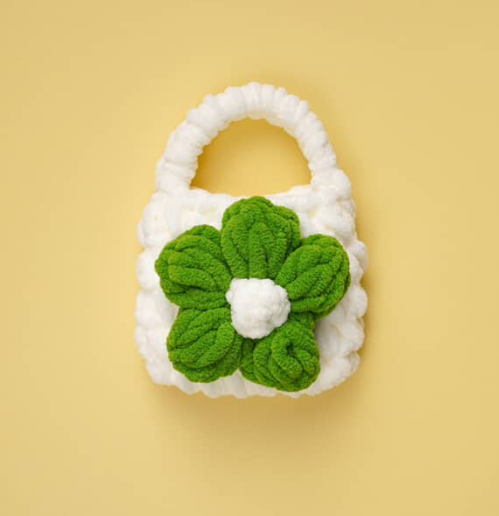 Fluffy Flower Knit Mini Bag