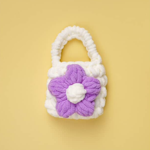 Fluffy Flower Knit Mini Bag
