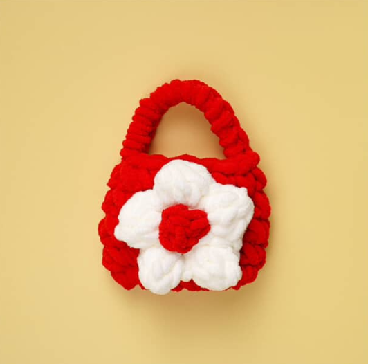 Fluffy Flower Knit Mini Bag