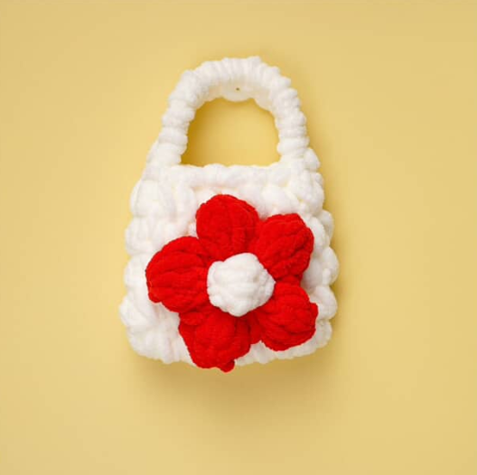 Fluffy Flower Knit Mini Bag